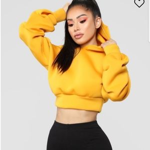Fashionnova mustard color cropped hoodie